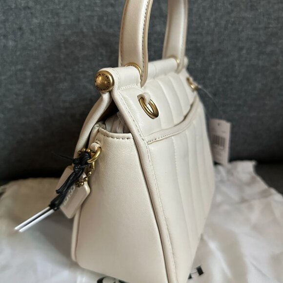 NWT! Coach Willis Top Handle 18 With Quilting Nappa Leather In Chalk C3844 - Picture 6 of 12